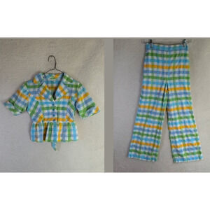 Vintage Carol Evans Blouse Pants Set Teens Girl Sz 12 Plaid Jc Penney Peplum 70s